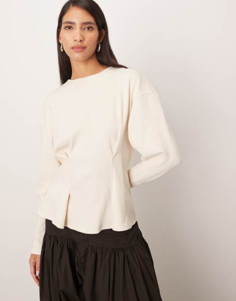 ARRANGE textured top with gathered waist in cream - view 1