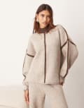 [ARRANGE] ARRANGE thick rib knit high neck jumper in oatmeal and chocolate (part of a set)-Neutral M Oatmeal & Chocolate