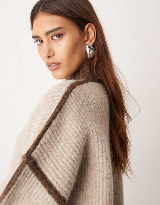 ARRANGE thick rib knit high neck sweater in oatmeal and chocolate - part of a set