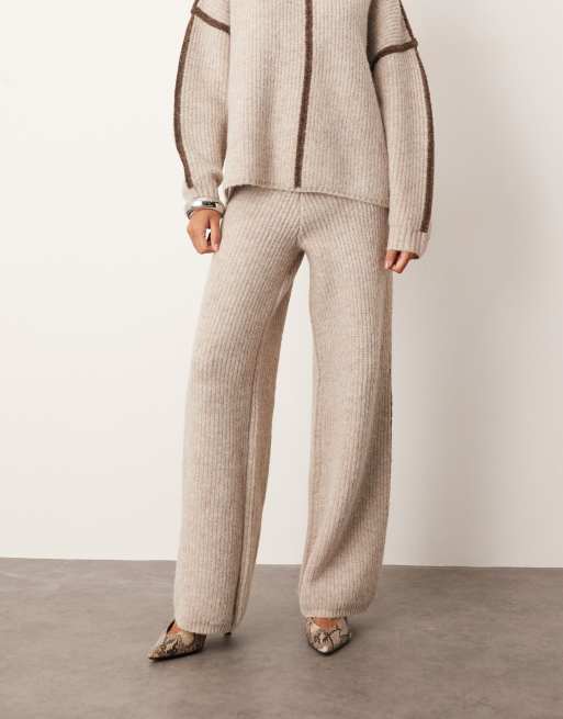 ARRANGE thick rib knit pants in oatmeal and chocolate (part of a set), 3 of 5