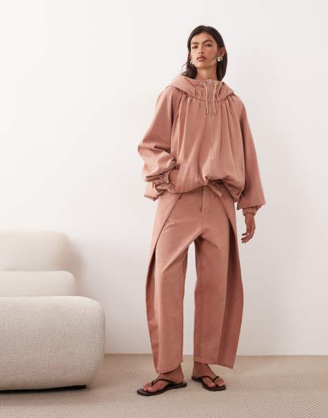 ARRANGE tie front carrot trousers co-ord in pink acid wash - view 1