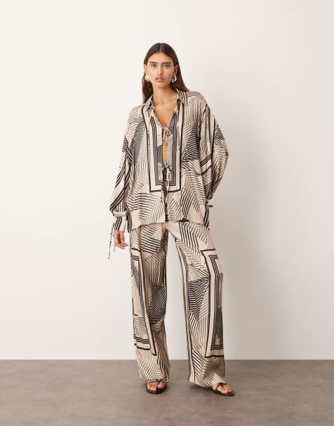 ARRANGE tie front shirt and soft trousers in scarf print - view 1
