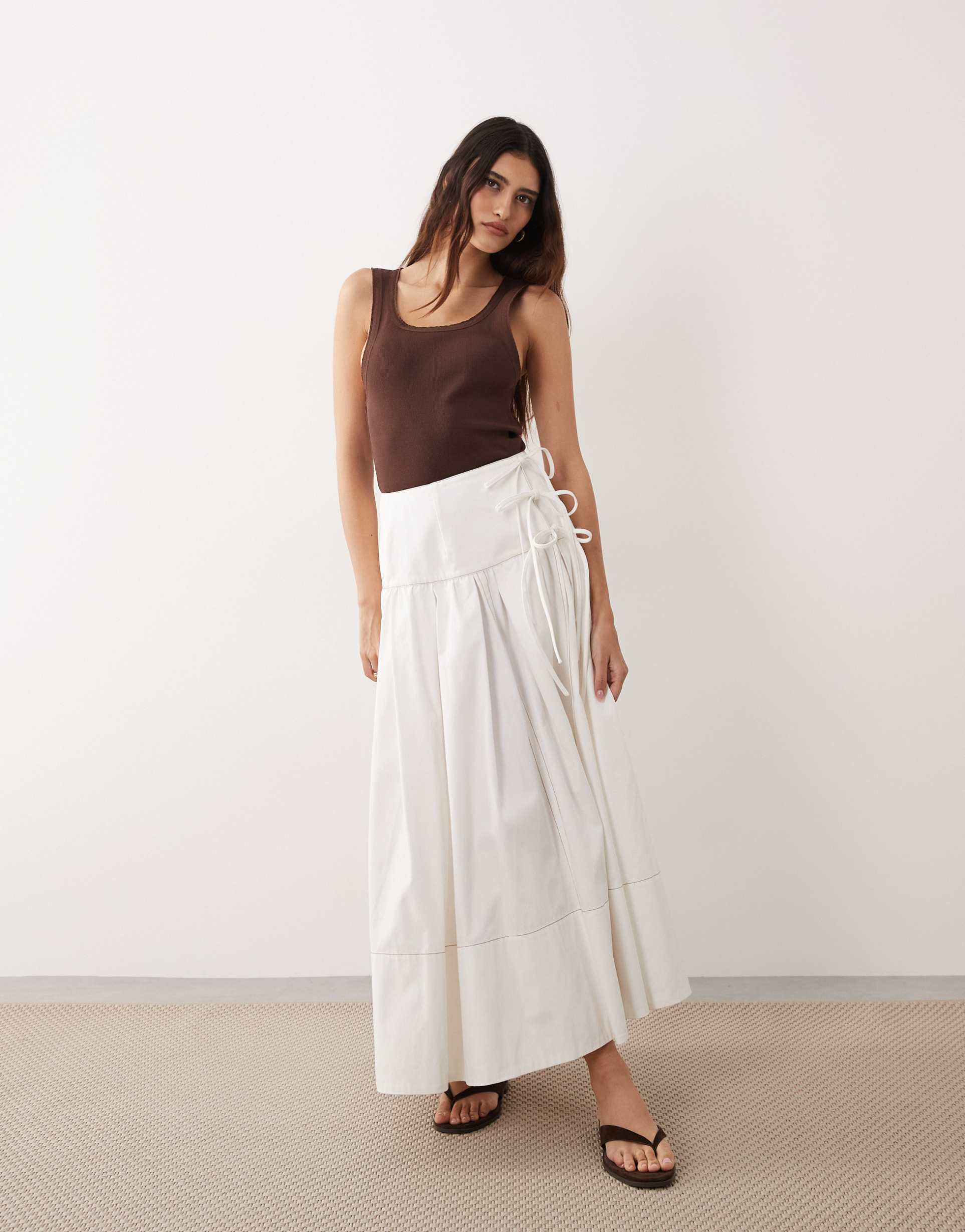 arrange tie front wrap maxi skirt in white