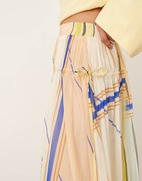 ARRANGE tiered maxi skirt with tie waist in check print - view 1