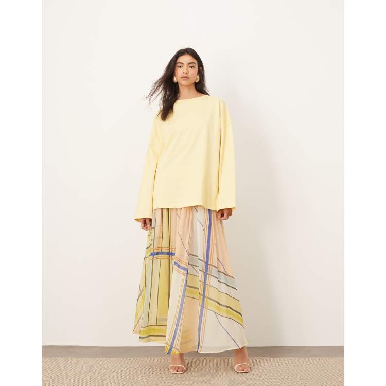 ARRANGE tiered maxi skirt with tie waist in plaid print | ASOS