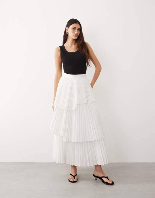 ARRANGE tiered pleated maxi skirt in white, 4 of 5