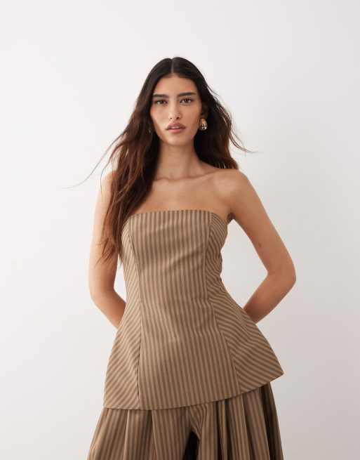 ARRANGE - Coordinato con top a fascia e pantaloni a fondo ampio color cioccolato a righe a contrasto, 3 di 3