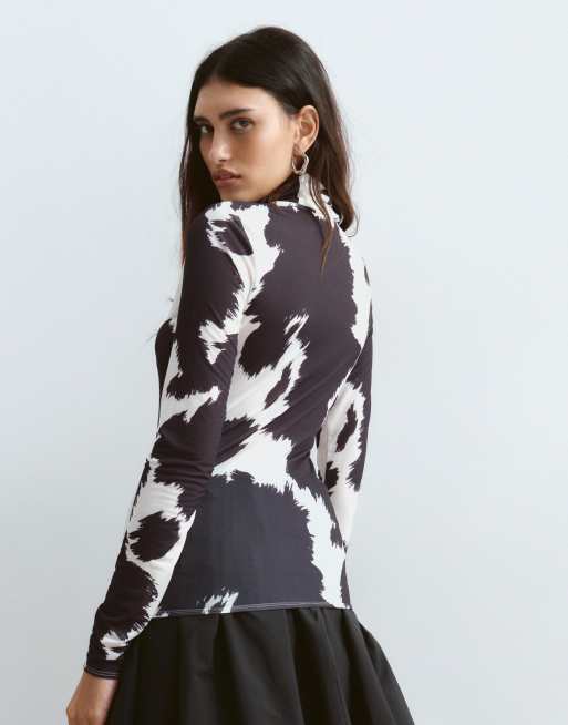 ARRANGE top à manches longues en mesh imprimé vache premium, 4 de 4