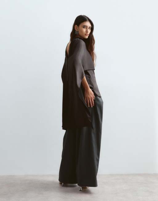 ARRANGE top a mantella con sottoveste in raso nero, 4 di 4