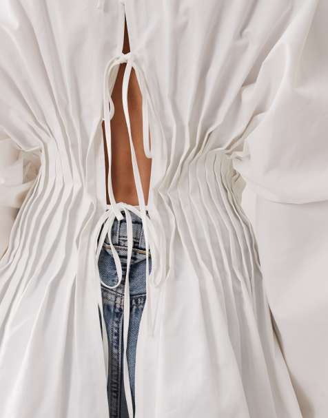 ARRANGE - Top a pieghe con vita stretta e maniche voluminose bianco - view 1