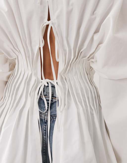 ARRANGE - Top a pieghe con vita stretta e maniche voluminose bianco, 2 di 4