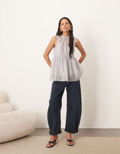 ARRANGE - Top à smocks en organza - Gris clair - view 1