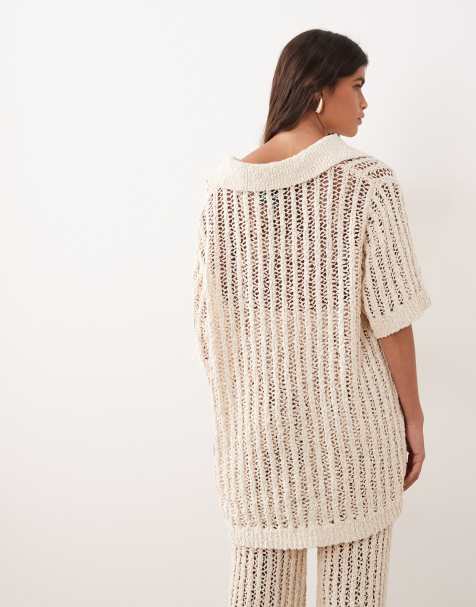 ARRANGE - Top all'uncinetto color avorio con colletto in coordinato - view 1