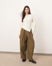 ARRANGE boxy seamed top with tie back detail in olive