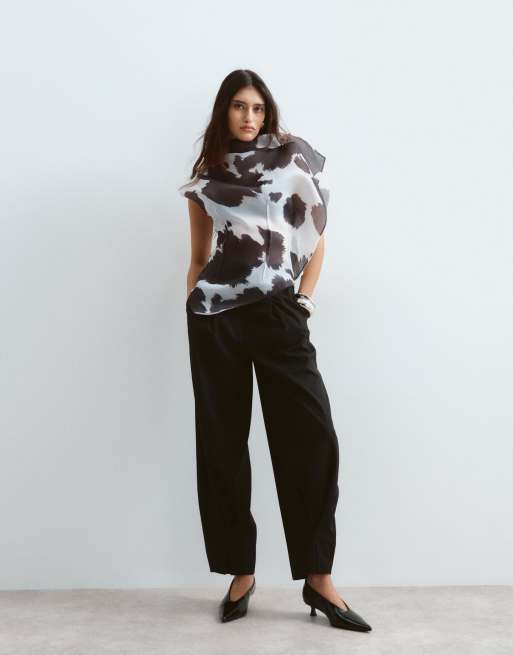 ARRANGE top asymétrique en organza avec pinces, imprimé vache, 2 de 4