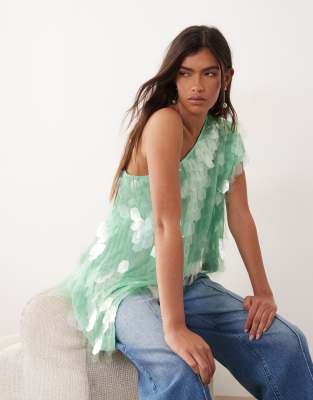 ARRANGE - Top asymétrique ornementé - Vert pomme