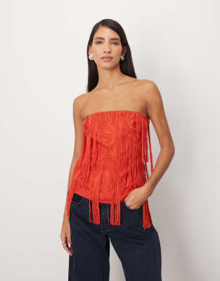 ARRANGE - Top bandeau à franges et broderies Cornely - Rouge