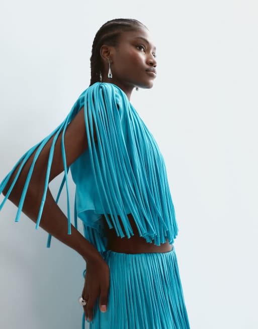 ARRANGE top co-ord blu con frange a strati e taglio squadrato, 1 di 5