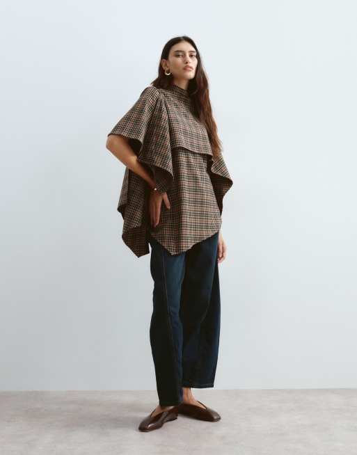 ARRANGE top co-ord with removable drape detail in check, 2 of 4