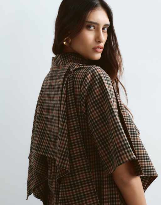 ARRANGE top co-ord with removable drape detail in check, 3 of 4