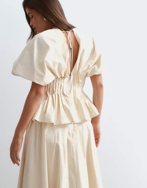 ARRANGE top co-ord z bawełny premium ze ściągniętą talią w kolorze stone, 3 z 4