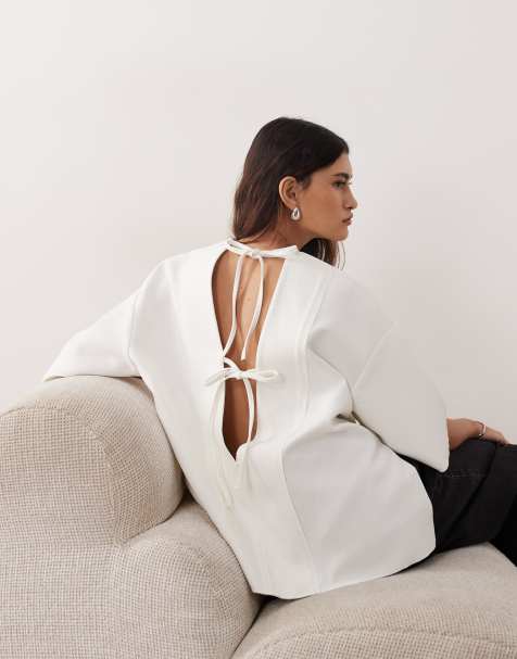 ARRANGE - Top coupe carre carrée à coutures visibles et liens dans le dos - Blanc - view 1