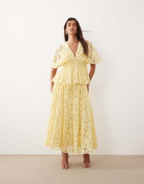 ARRANGE - Top d'ensemble plissé à taille cintrée et broderies fleuries - Jaune - view 1