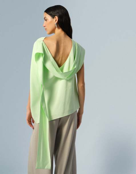 ARRANGE - Top drappeggiato con schiena scoperta color lime tenue - view 1
