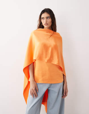 Top en satin avec détail cape superposé - Orange 32