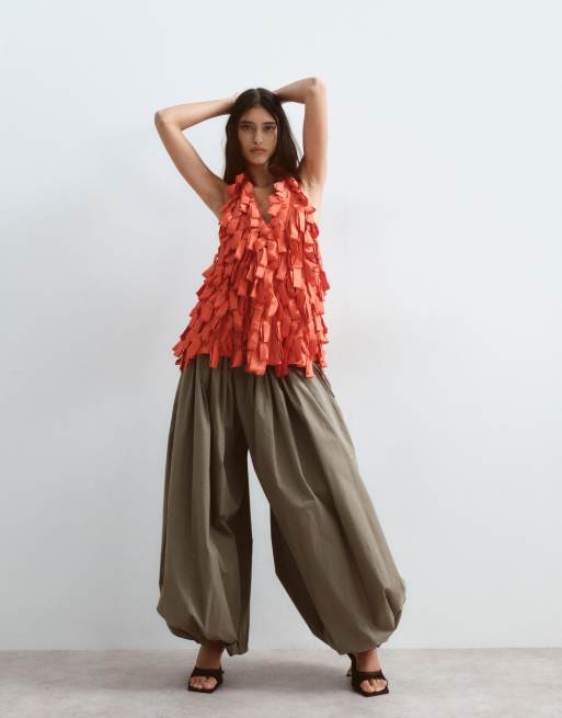 ARRANGE top halter in raso testurizzato rosso, 3 di 4