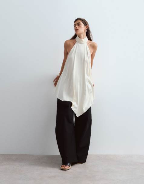 ARRANGE - top halter largo con bajo en punta en marfil - view 1