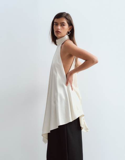 ARRANGE - top halter largo con bajo en punta en marfil - view 1