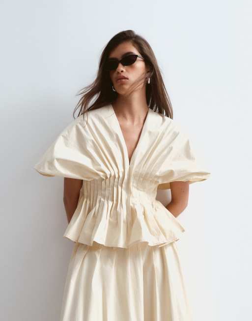 ARRANGE - Top in cotone premium stretto in vita color pietra in coordinato