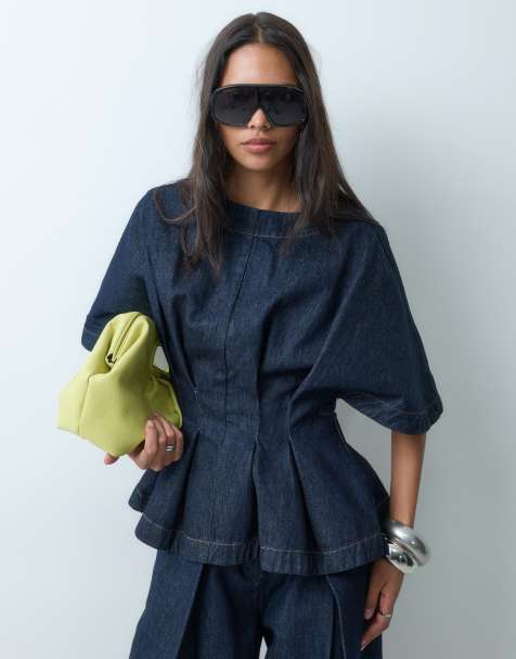 ARRANGE - Top in denim indaco stretto in vita con pieghe in coordinato - view 1