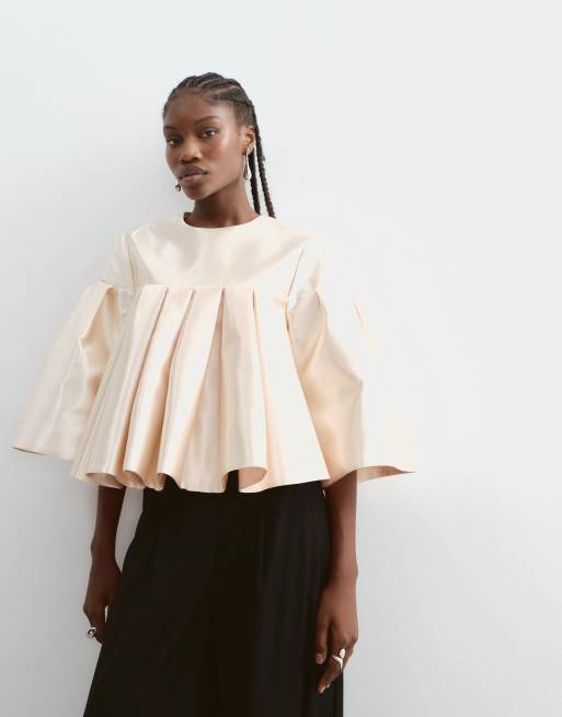 ARRANGE top in raso accoppiato arricciato color champagne, 4 di 5