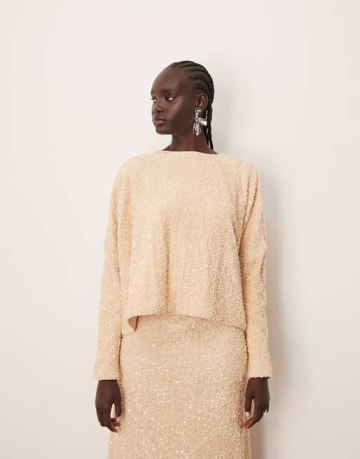 ARRANGE - Top in velluto color crema con paillettes in coordinato