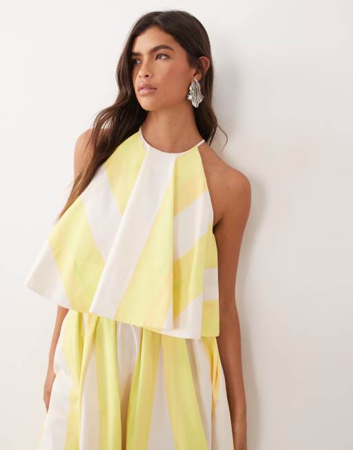 ARRANGE - Co-ord set van top met hoge vierkante hals en volle midi-rok met opvallende strepenprint, 2 van 3