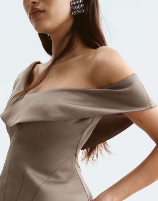 ARRANGE Top mit asymmetrischem Träger und strukturierter Korsettform in Taupe, 3 von 5
