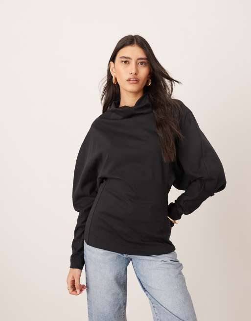 ARRANGE - Top nero taglio lungo in jersey strutturato