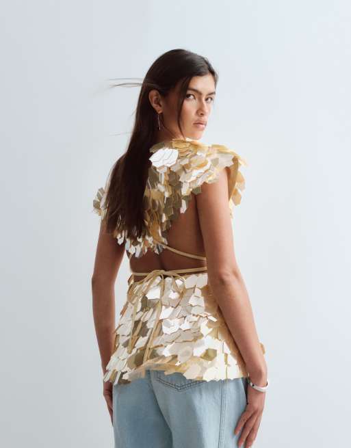ARRANGE - Top ornementé à encolure bardot et dos ouvert - Doré, 3 de 4