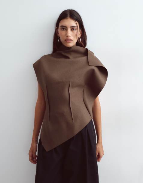 ARRANGE top sartoriale asimmetrico con pince, marrone - view 1