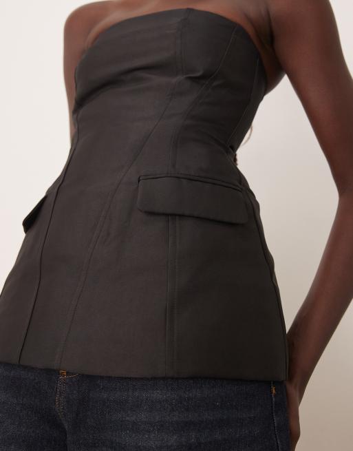 ARRANGE - Top structuré épais en satin contrecollé avec encolure bandeau - Noir, 2 de 4