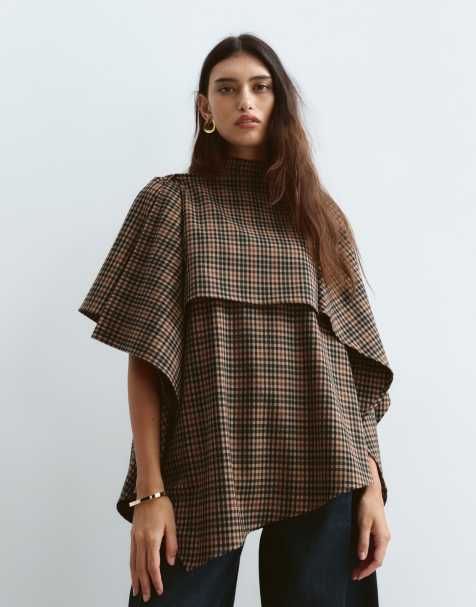 ARRANGE top with removable drape detail in check - view 1