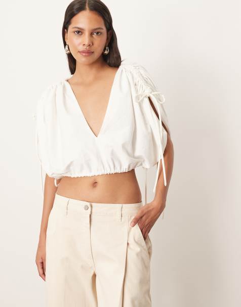ARRANGE plunge top with ruched detail in ivory