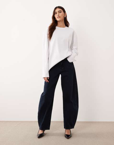 ARRANGE Tova barrel tapered curved leg Jean with roll hem in blue black - view 1