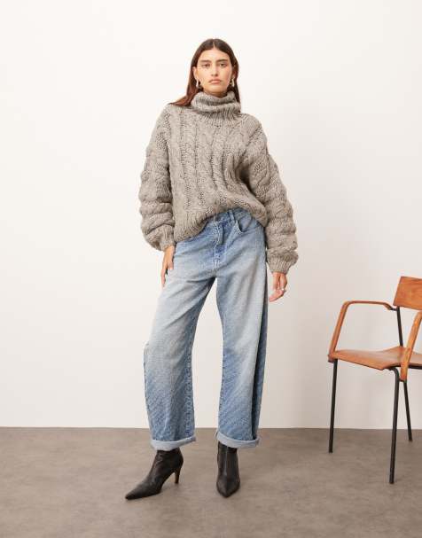 ARRANGE Tova barrel textured jean in mid wash blue - view 1