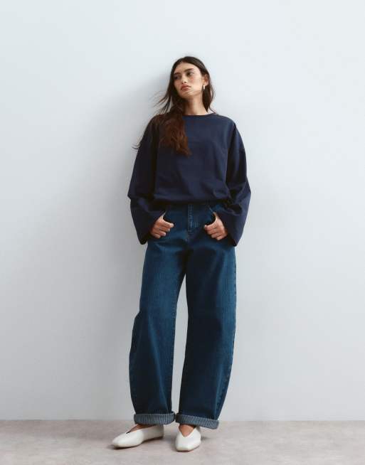ARRANGE Tova jeans affusolati con gamba curva e fondo arrotolato a righe testurizzate, 2 di 5