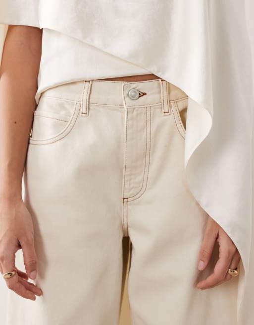ARRANGE – Tova – Schmal zulaufende Jeans in Knochenweiß mit Umschlagsaum und abgerundetem Bein, 5 von 5