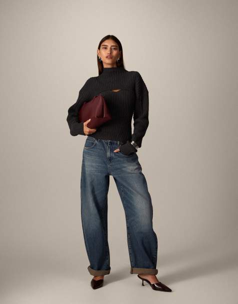 ARRANGE Tova tapered curved leg jean with roll hem in vintage blue wash