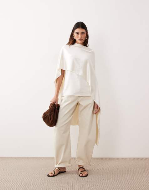 ARRANGE Tova tapered curved leg jeans with cuffed hems in bone - view 1